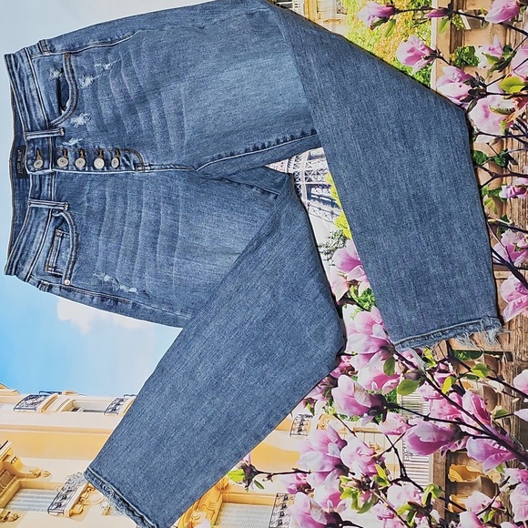 Judy Blue Denim - Judy Blue 5 Button Distressed High Waisted Boyfriend Jeans Size 3/26